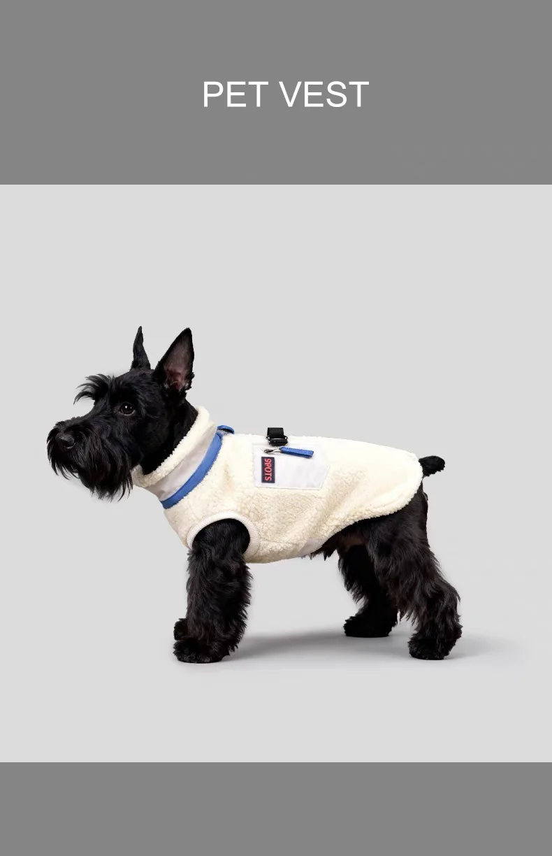 Sherpa Fleece Dog Vest Zipper Warm Pet Jacket With D‑ring