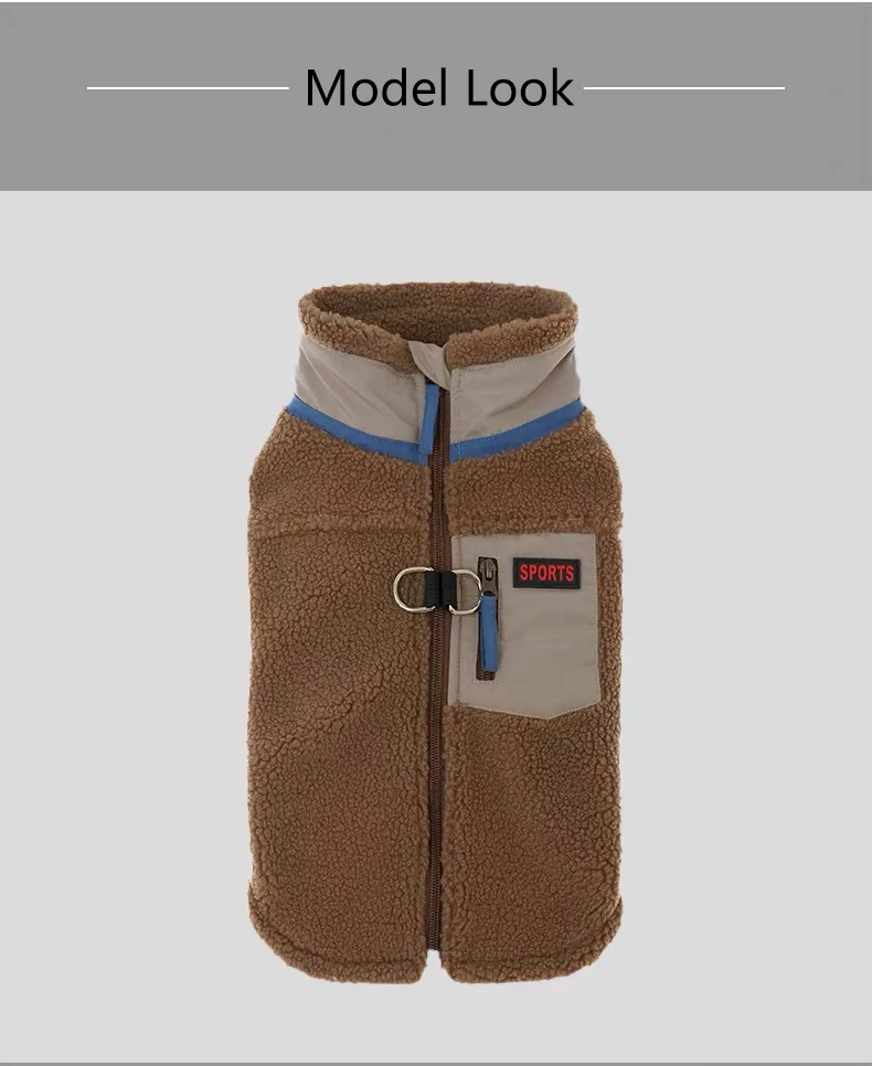Sherpa Fleece Dog Vest Zipper Warm Pet Jacket With D‑ring