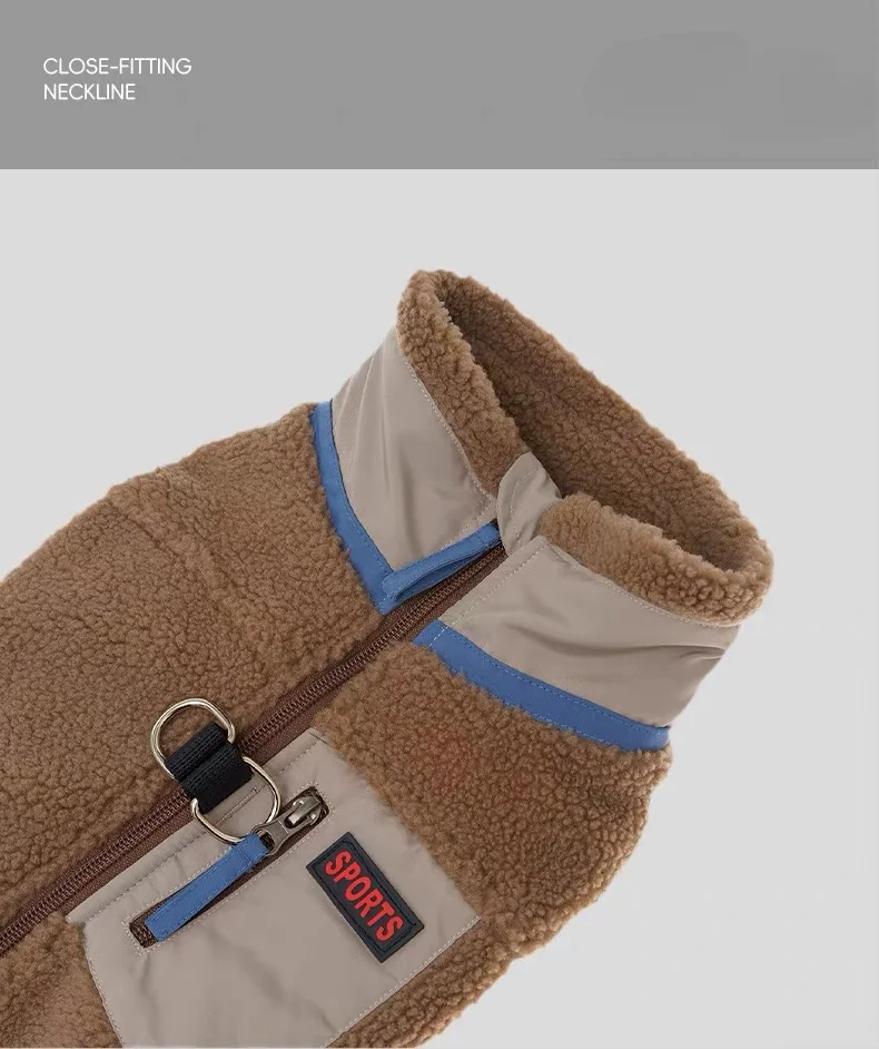 Sherpa Fleece Dog Vest Zipper Warm Pet Jacket With D‑ring
