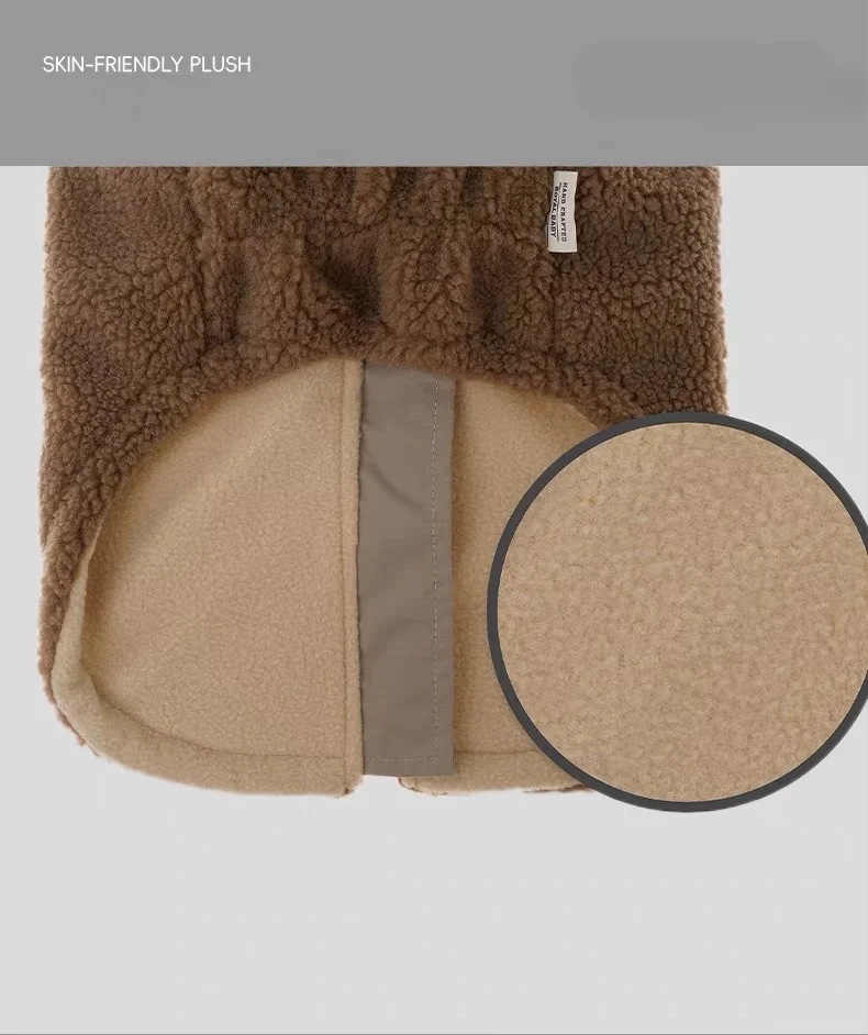 Sherpa Fleece Dog Vest Zipper Warm Pet Jacket With D‑ring