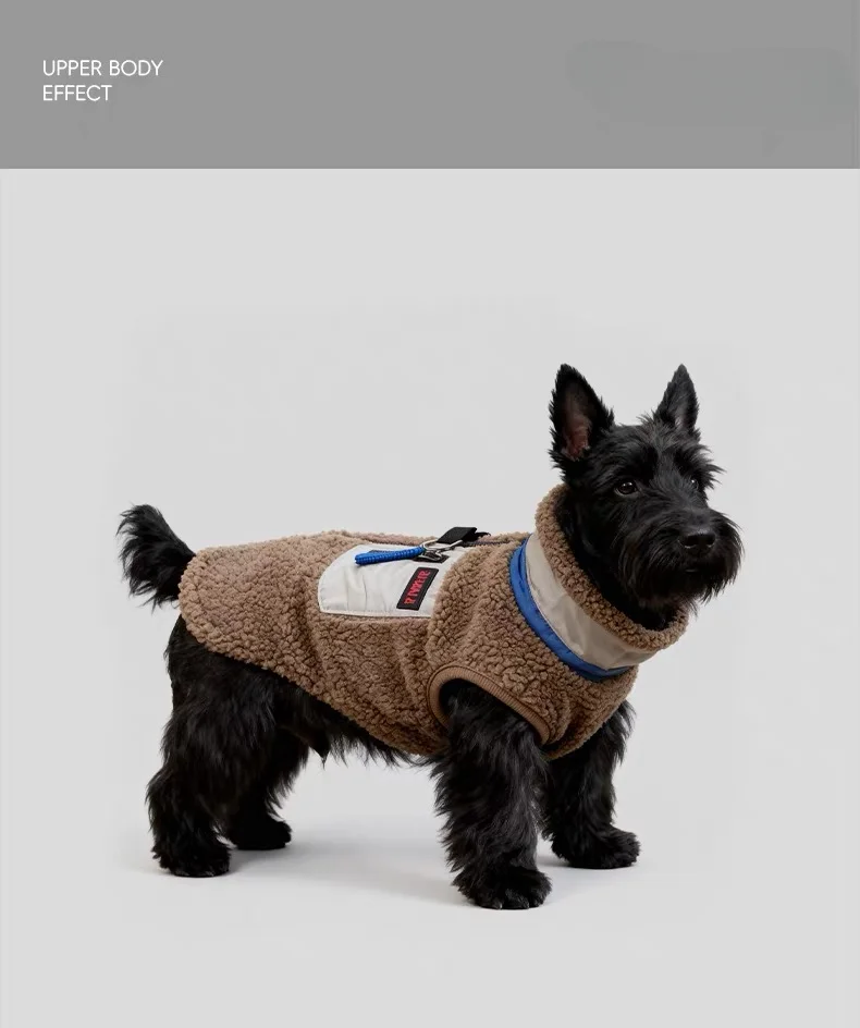 Sherpa Fleece Dog Vest Zipper Warm Pet Jacket With D‑ring