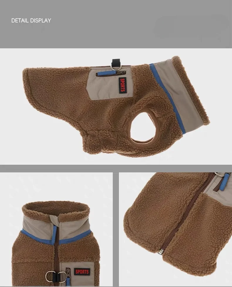 Sherpa Fleece Dog Vest Zipper Warm Pet Jacket With D‑ring