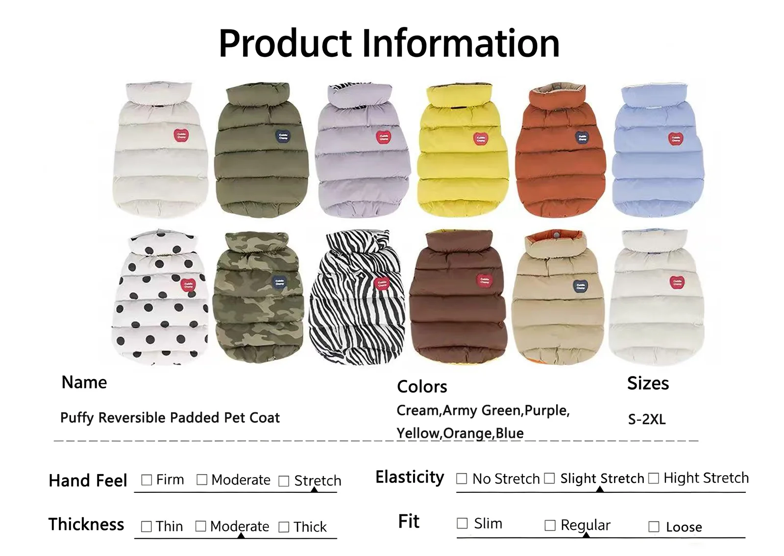 Puffy Reversible Padded Pet Coat