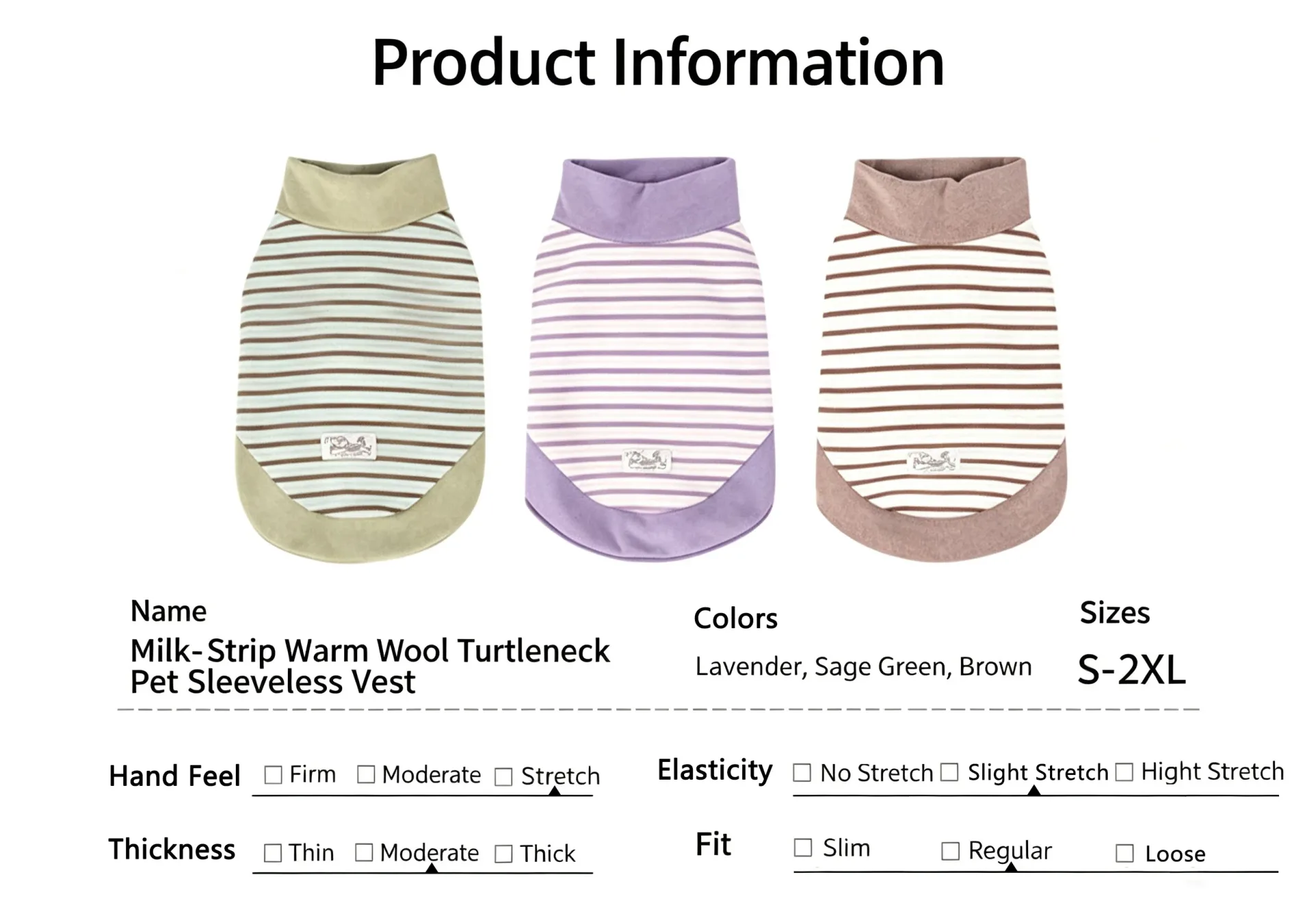 Milk‑Strip Warm Wool Turtleneck Pet Sleeveless Vest