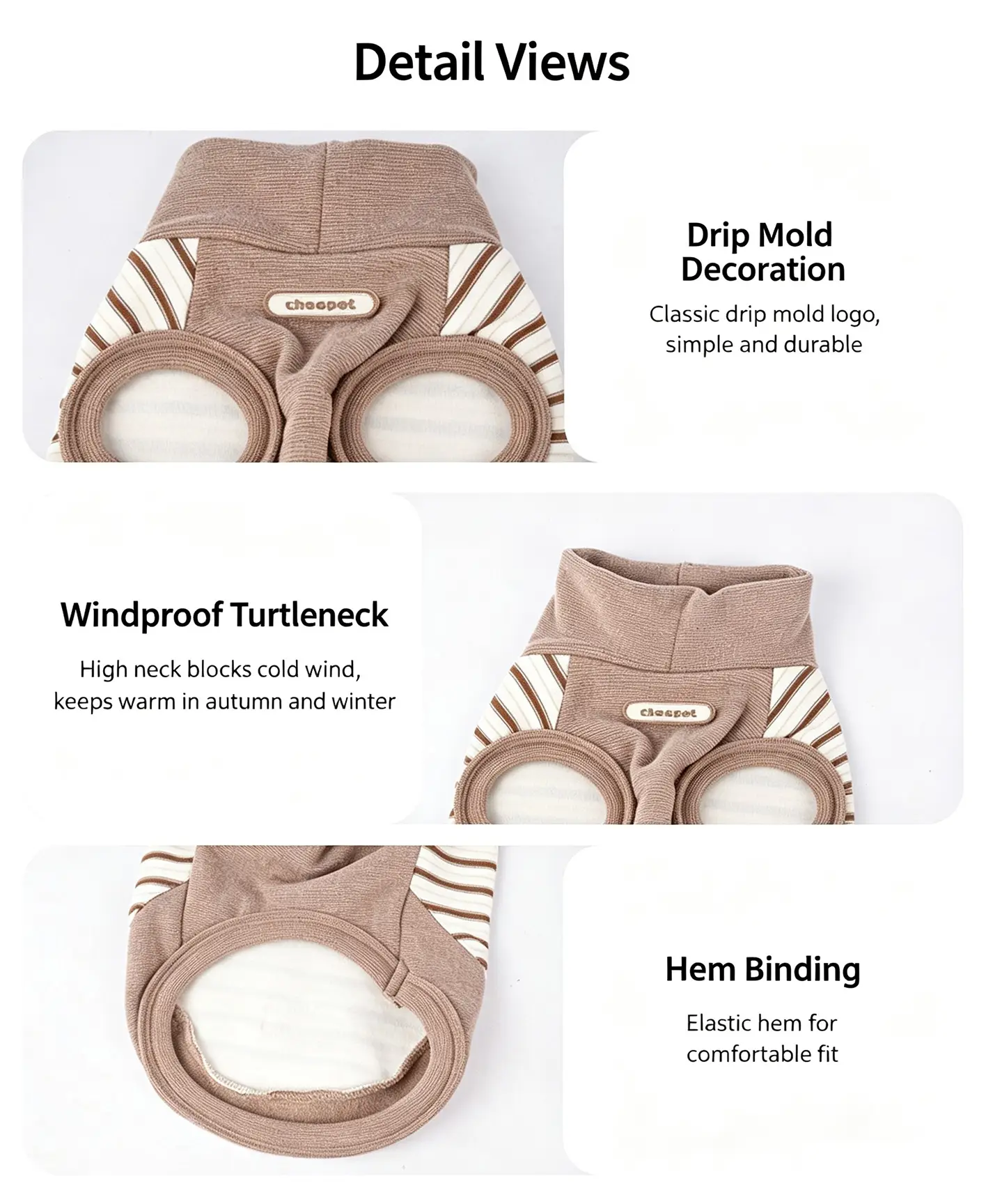 Milk‑Strip Warm Wool Turtleneck Pet Sleeveless Vest