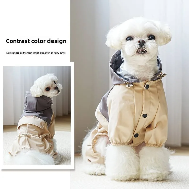 Color Block Four‑Legged Dog Raincoat With Hood - Image 2