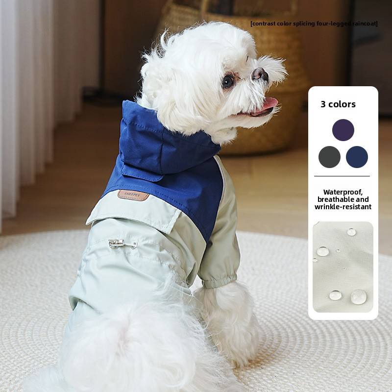 Color Block Four‑Legged Dog Raincoat With Hood