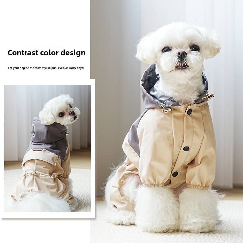 Color Block Four‑Legged Dog Raincoat With Hood