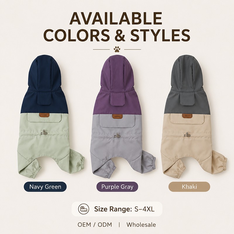 Color Block Four‑Legged Dog Raincoat With Hood