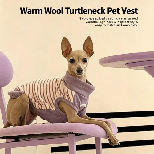 Milk‑Strip Warm Wool Turtleneck Pet Sleeveless Vest