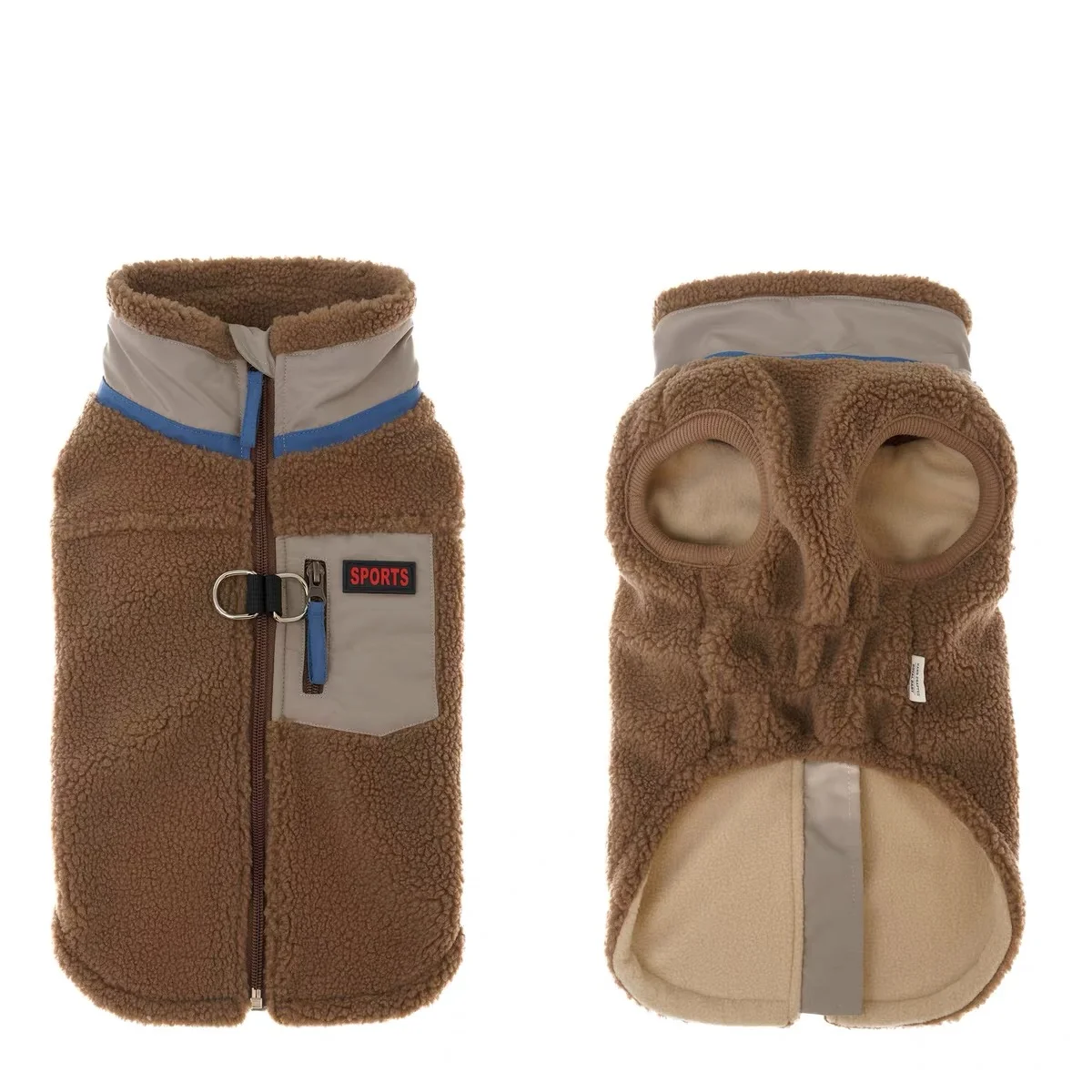 Sherpa Fleece Dog Vest Zipper Warm Pet Jacket With D‑ring - Image 7