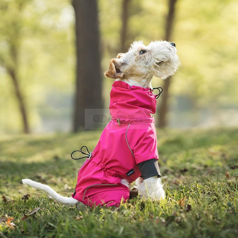 Waterproof Breathable Adjustable 4-Legged Dog Raincoat with Reflective Strips Custom Logo Available All Seasons