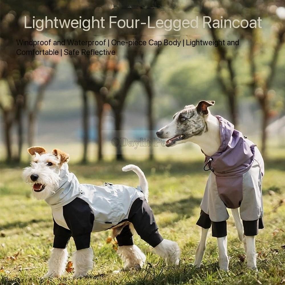 Waterproof Breathable Adjustable 4-Legged Dog Raincoat with Reflective Strips Custom Logo Available All Seasons