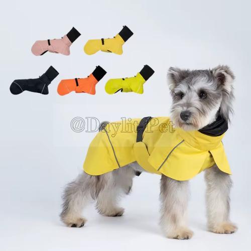 Waterproof Dog Raincoat With Reflective Strip Adjustable Drawstring Leash Hole Four Leg Dog Cloak Rain Coat