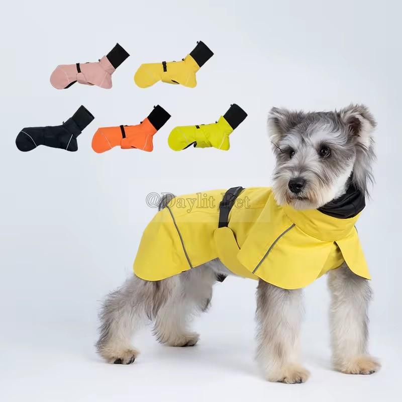Waterproof Dog Raincoat With Reflective Strip Adjustable Drawstring Leash Hole Four Leg Dog Cloak Rain Coat