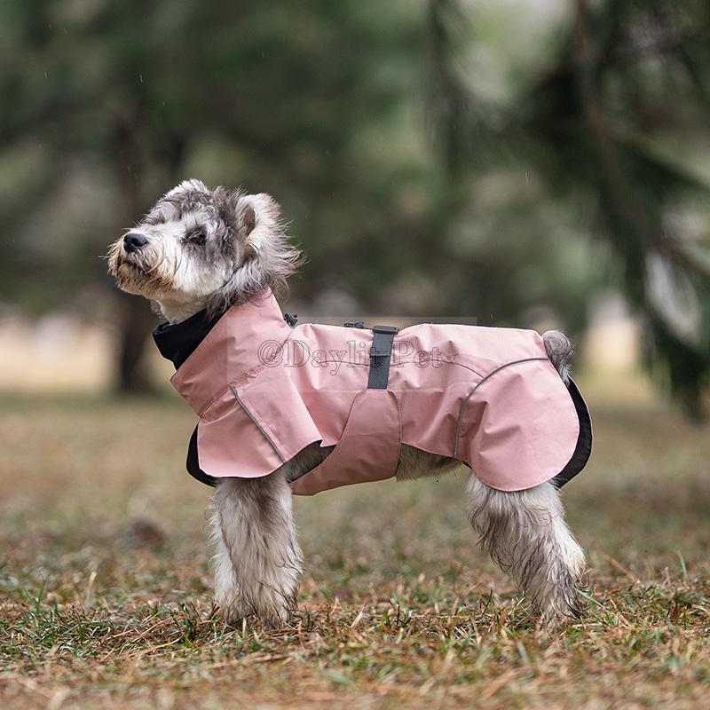 Waterproof Dog Raincoat With Reflective Strip Adjustable Drawstring Leash Hole Four Leg Dog Cloak Rain Coat