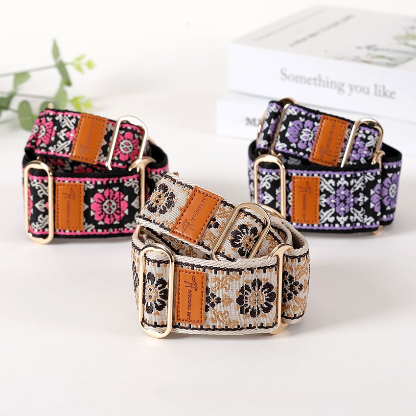 Bohemian Floral Wide Dog Collar Ethnic Jacquard Pet Neck Strap