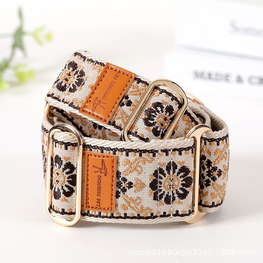 Bohemian Floral Wide Dog Collar Ethnic Jacquard Pet Neck Strap