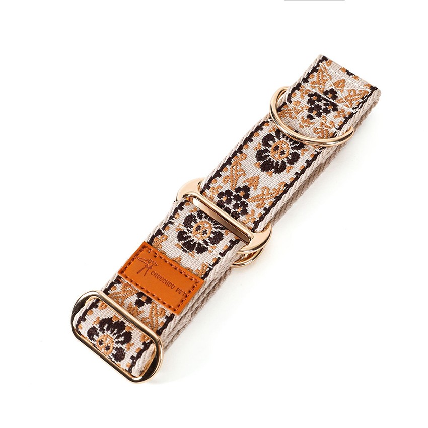 Bohemian Floral Wide Dog Collar Ethnic Jacquard Pet Neck Strap